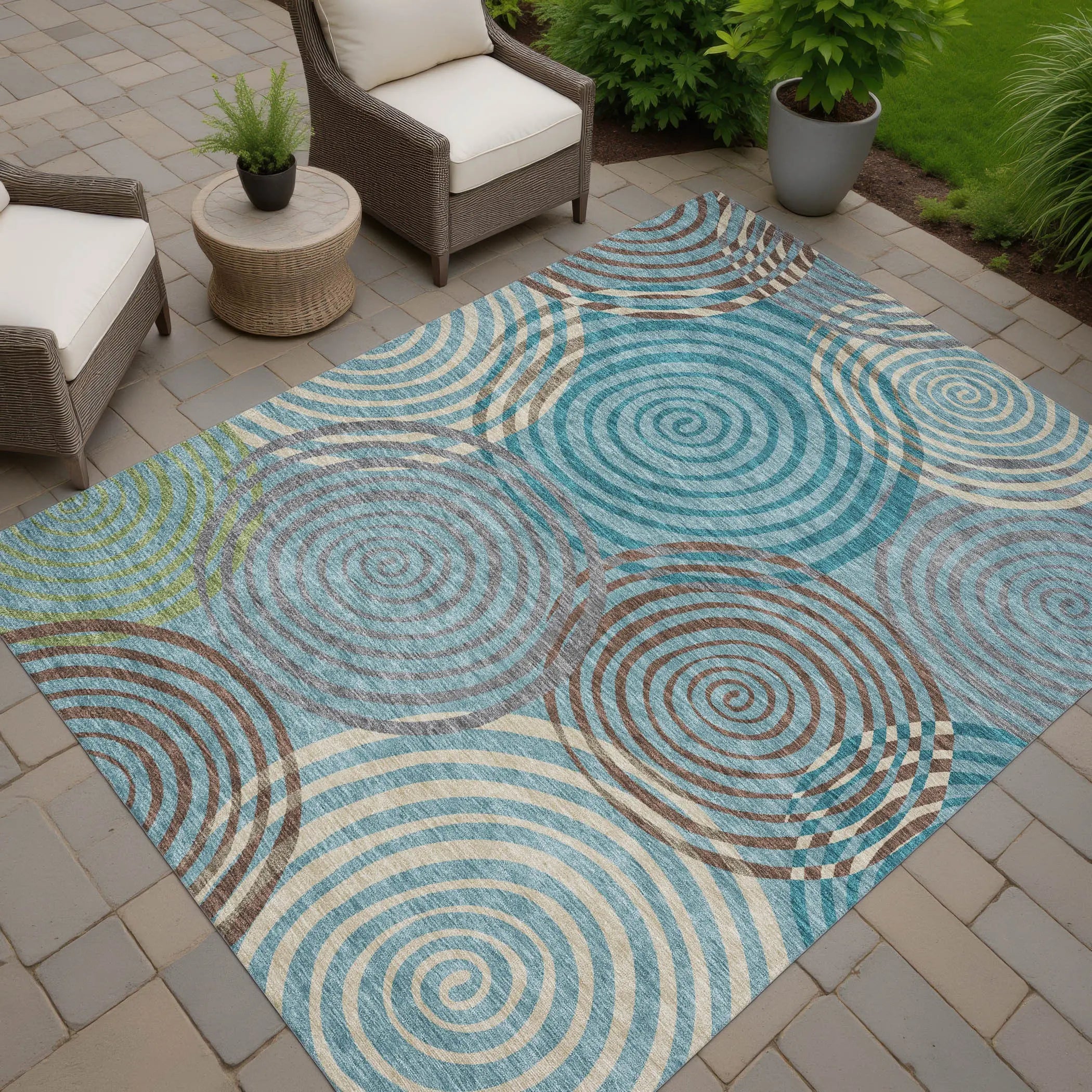 3' X 5' Teal Blue And Gray Geometric Washable Indoor Outdoor Area Rug Homeroots Outdoor